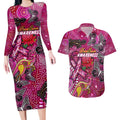 Breast Cancer Awareness Aboriginal Couples Matching Long Sleeve Bodycon Dress and Hawaiian Shirt Australian Pink Out