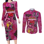 Breast Cancer Awareness Aboriginal Couples Matching Long Sleeve Bodycon Dress and Long Sleeve Button Shirt Australian Pink Out