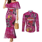 Breast Cancer Awareness Aboriginal Couples Matching Mermaid Dress and Long Sleeve Button Shirt Australian Pink Out
