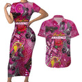 Breast Cancer Awareness Aboriginal Couples Matching Short Sleeve Bodycon Dress and Hawaiian Shirt Australian Pink Out