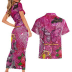 Breast Cancer Awareness Aboriginal Couples Matching Short Sleeve Bodycon Dress and Hawaiian Shirt Australian Pink Out