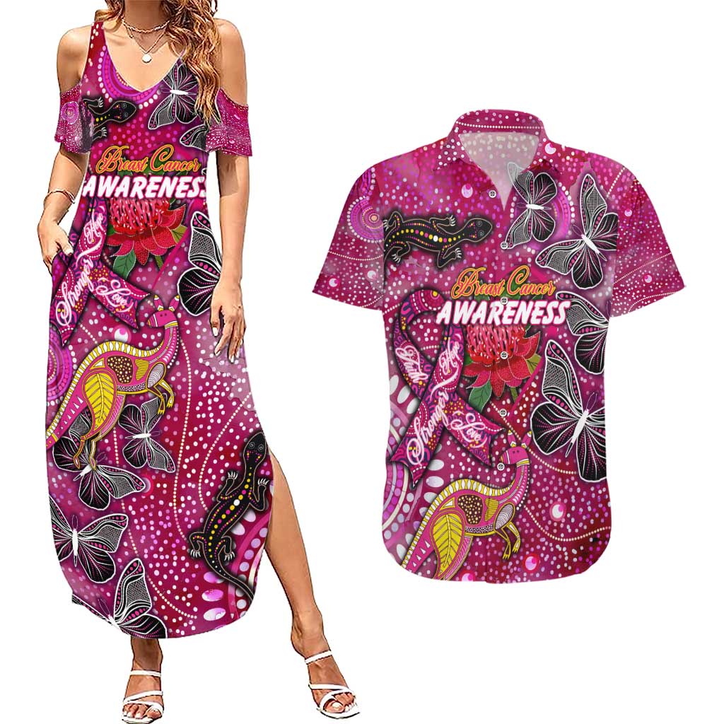 Breast Cancer Awareness Aboriginal Couples Matching Summer Maxi Dress and Hawaiian Shirt Australian Pink Out