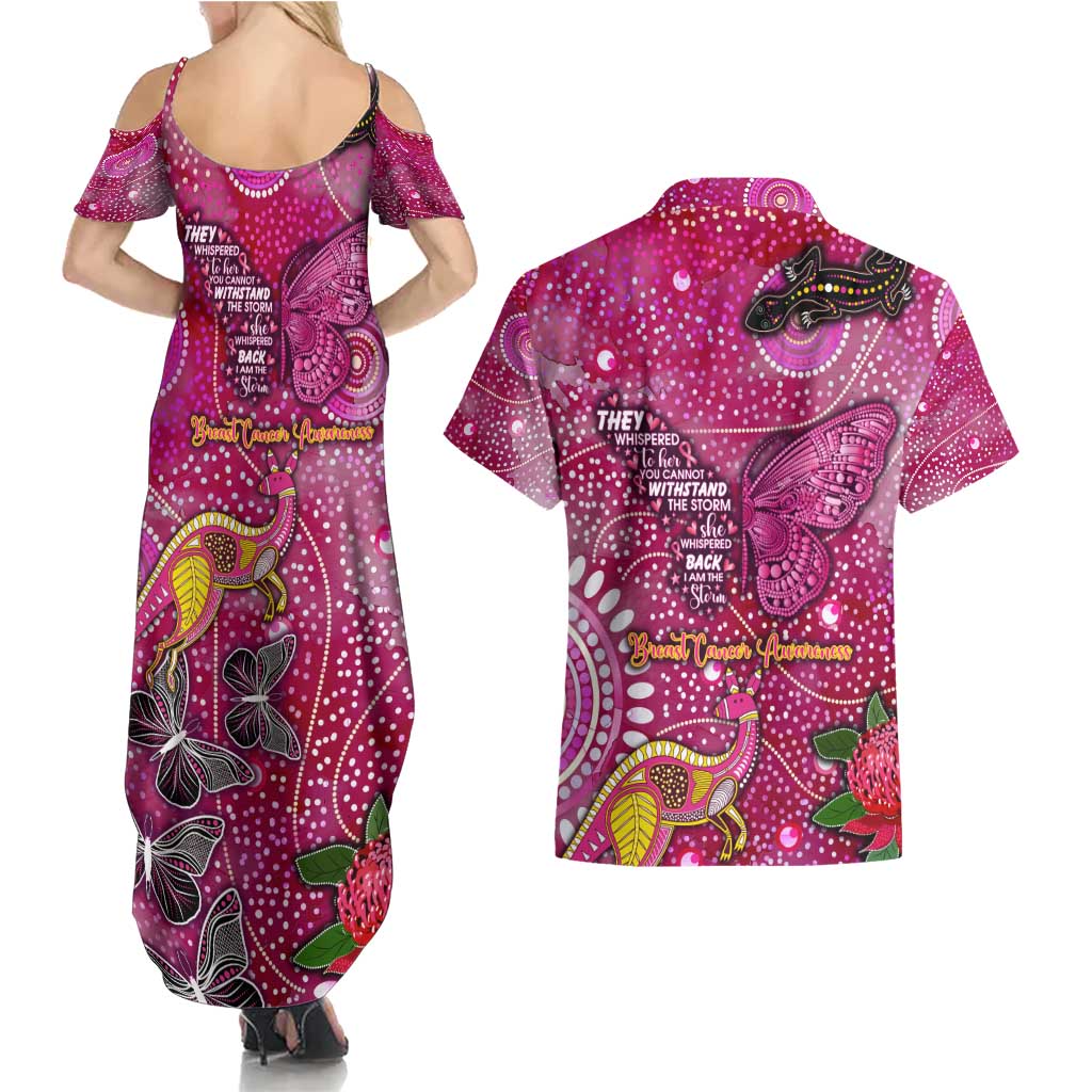 Breast Cancer Awareness Aboriginal Couples Matching Summer Maxi Dress and Hawaiian Shirt Australian Pink Out