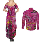 Breast Cancer Awareness Aboriginal Couples Matching Summer Maxi Dress and Long Sleeve Button Shirt Australian Pink Out