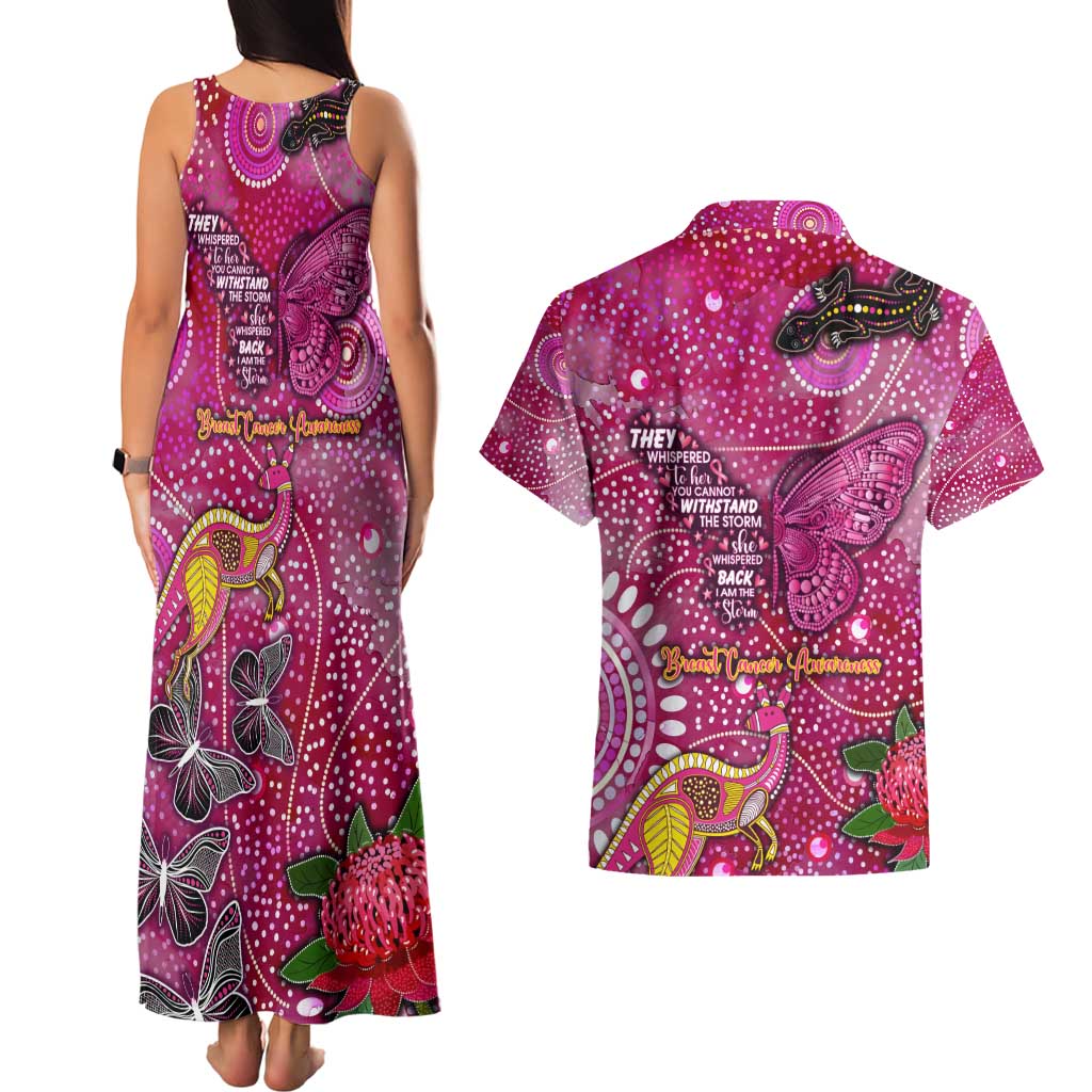 Breast Cancer Awareness Aboriginal Couples Matching Tank Maxi Dress and Hawaiian Shirt Australian Pink Out