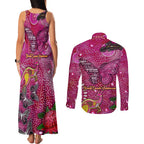 Breast Cancer Awareness Aboriginal Couples Matching Tank Maxi Dress and Long Sleeve Button Shirt Australian Pink Out