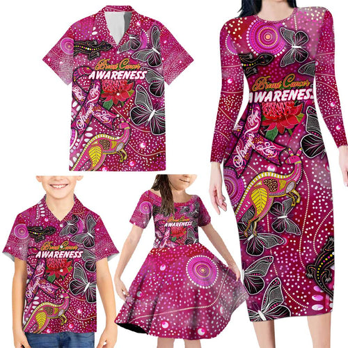 Breast Cancer Awareness Aboriginal Family Matching Long Sleeve Bodycon Dress and Hawaiian Shirt Australian Pink Out