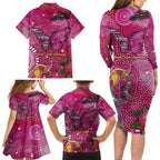 Breast Cancer Awareness Aboriginal Family Matching Long Sleeve Bodycon Dress and Hawaiian Shirt Australian Pink Out