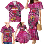 Breast Cancer Awareness Aboriginal Family Matching Mermaid Dress and Hawaiian Shirt Australian Pink Out
