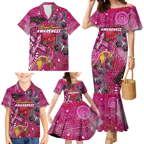 Breast Cancer Awareness Aboriginal Family Matching Mermaid Dress and Hawaiian Shirt Australian Pink Out