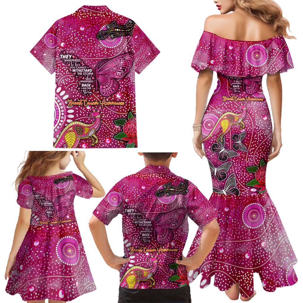 Breast Cancer Awareness Aboriginal Family Matching Mermaid Dress and Hawaiian Shirt Australian Pink Out