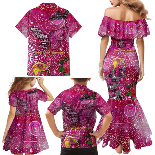 Breast Cancer Awareness Aboriginal Family Matching Mermaid Dress and Hawaiian Shirt Australian Pink Out