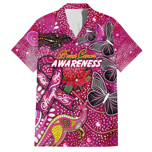 Breast Cancer Awareness Aboriginal Family Matching Off The Shoulder Long Sleeve Dress and Hawaiian Shirt Australian Pink Out