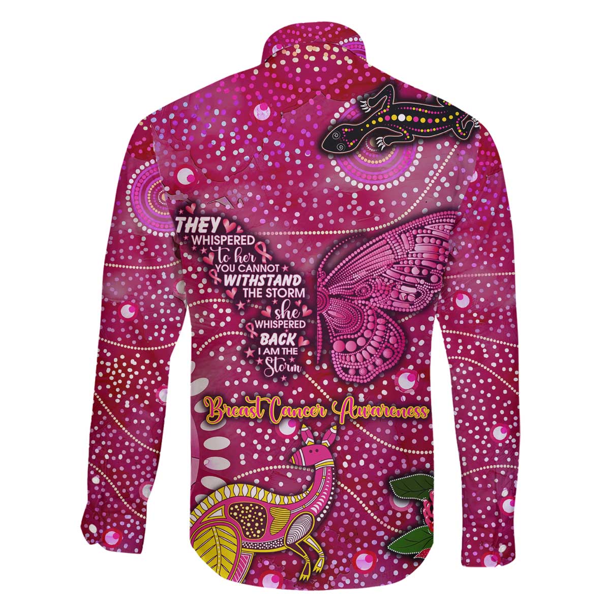 Breast Cancer Awareness Aboriginal Family Matching Off The Shoulder Long Sleeve Dress and Hawaiian Shirt Australian Pink Out
