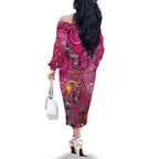 Breast Cancer Awareness Aboriginal Family Matching Off The Shoulder Long Sleeve Dress and Hawaiian Shirt Australian Pink Out