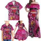 Breast Cancer Awareness Aboriginal Family Matching Off Shoulder Maxi Dress and Hawaiian Shirt Australian Pink Out