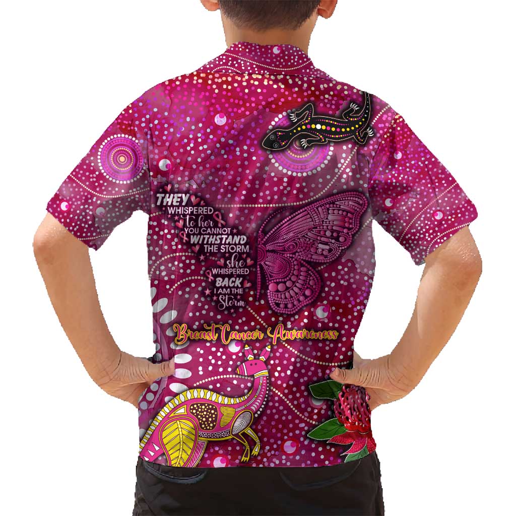 Breast Cancer Awareness Aboriginal Family Matching Off Shoulder Maxi Dress and Hawaiian Shirt Australian Pink Out