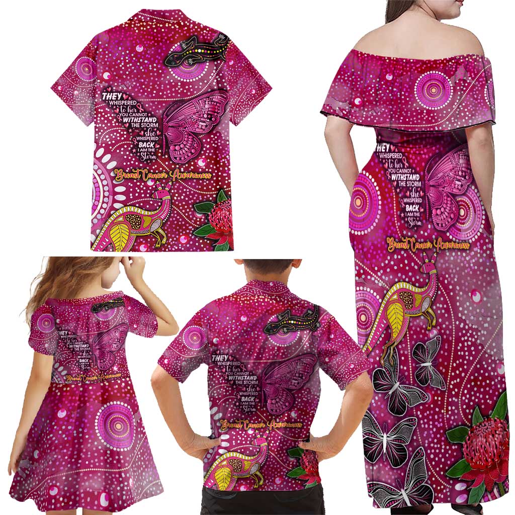 Breast Cancer Awareness Aboriginal Family Matching Off Shoulder Maxi Dress and Hawaiian Shirt Australian Pink Out