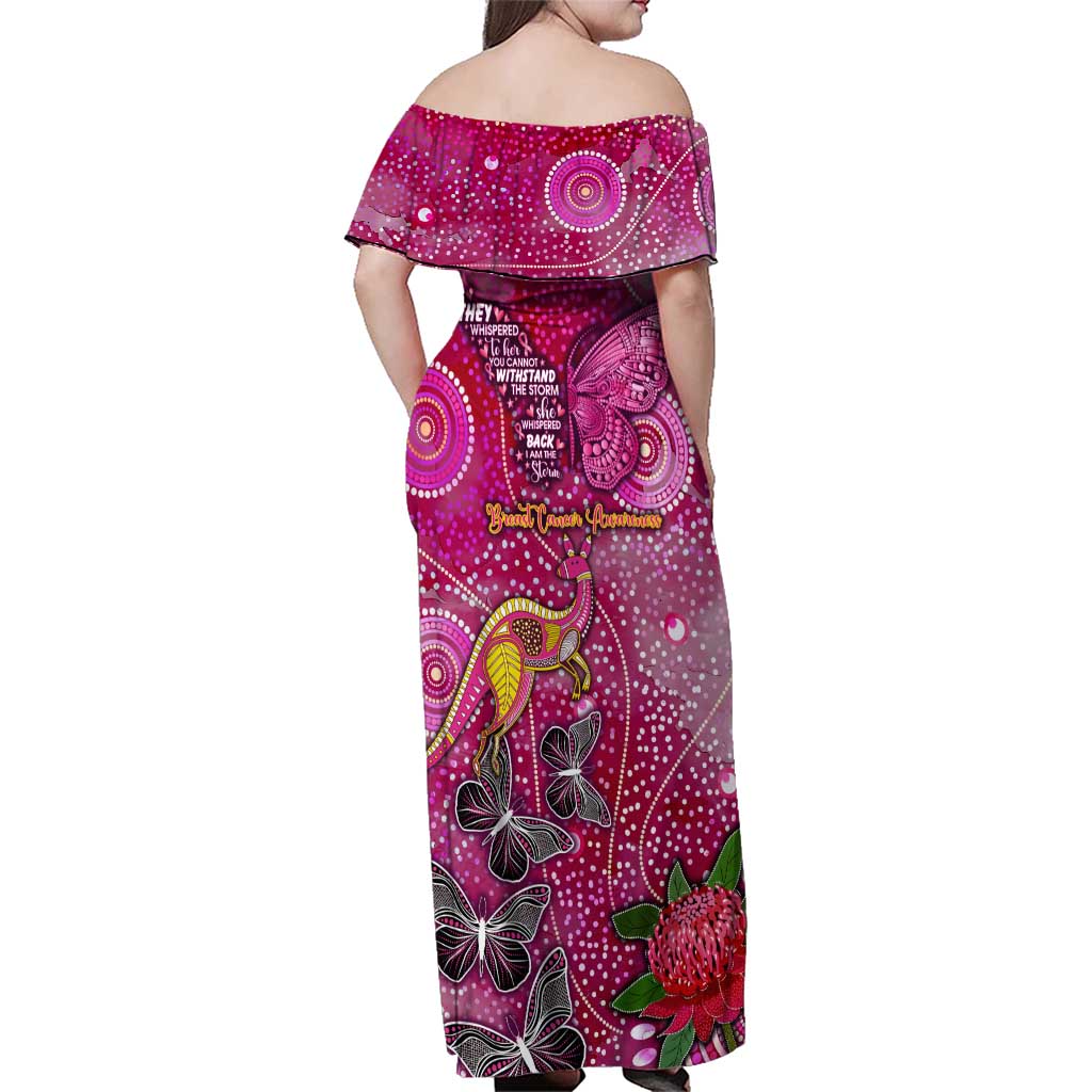 Breast Cancer Awareness Aboriginal Family Matching Off Shoulder Maxi Dress and Hawaiian Shirt Australian Pink Out