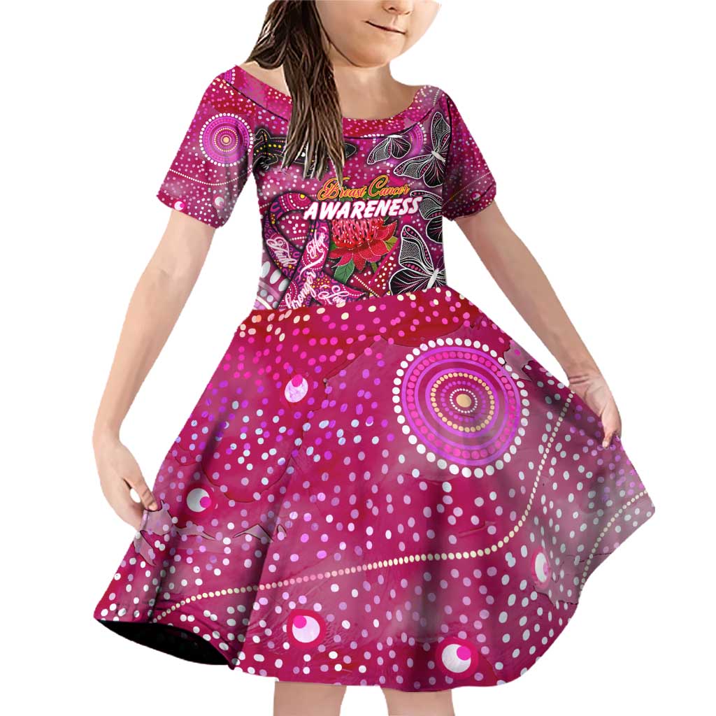 Breast Cancer Awareness Aboriginal Family Matching Off Shoulder Short Dress and Hawaiian Shirt Australian Pink Out