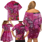 Breast Cancer Awareness Aboriginal Family Matching Off Shoulder Short Dress and Hawaiian Shirt Australian Pink Out