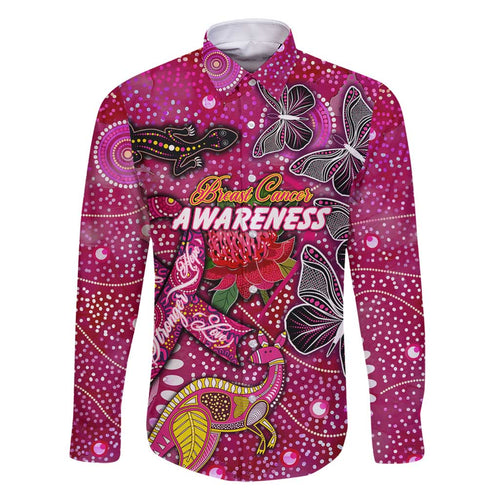 Breast Cancer Awareness Aboriginal Family Matching Off Shoulder Short Dress and Hawaiian Shirt Australian Pink Out
