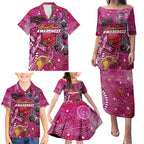 Breast Cancer Awareness Aboriginal Family Matching Puletasi and Hawaiian Shirt Australian Pink Out