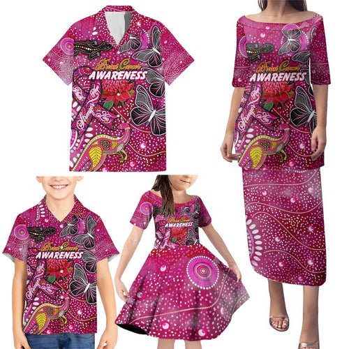 Breast Cancer Awareness Aboriginal Family Matching Puletasi and Hawaiian Shirt Australian Pink Out