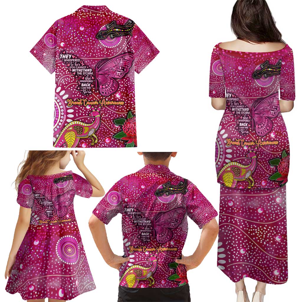 Breast Cancer Awareness Aboriginal Family Matching Puletasi and Hawaiian Shirt Australian Pink Out