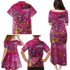 Breast Cancer Awareness Aboriginal Family Matching Puletasi and Hawaiian Shirt Australian Pink Out