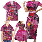 Breast Cancer Awareness Aboriginal Family Matching Short Sleeve Bodycon Dress and Hawaiian Shirt Australian Pink Out
