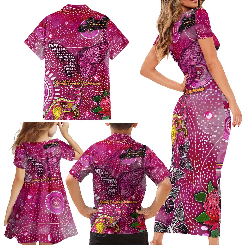 Breast Cancer Awareness Aboriginal Family Matching Short Sleeve Bodycon Dress and Hawaiian Shirt Australian Pink Out