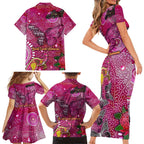 Breast Cancer Awareness Aboriginal Family Matching Short Sleeve Bodycon Dress and Hawaiian Shirt Australian Pink Out