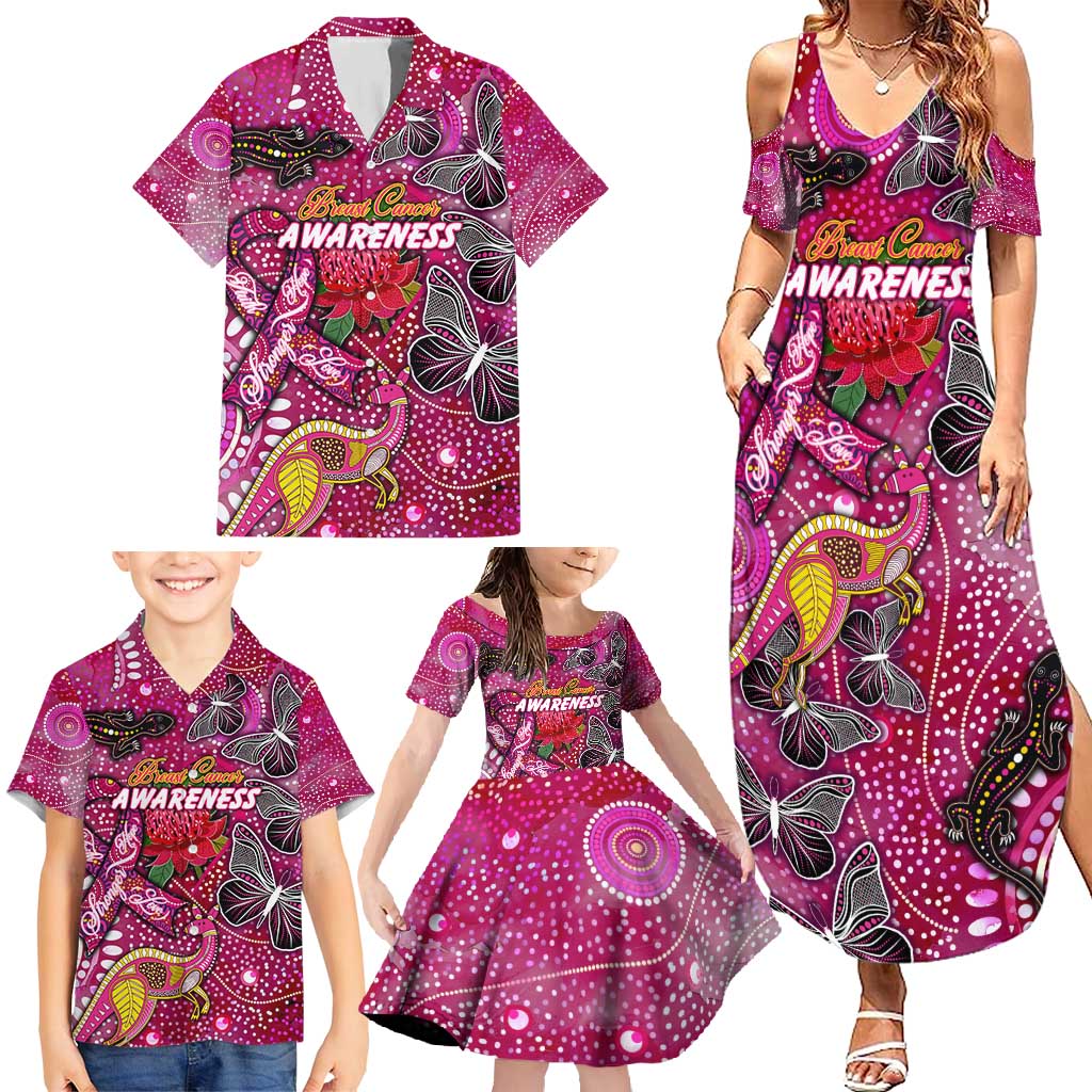 Breast Cancer Awareness Aboriginal Family Matching Summer Maxi Dress and Hawaiian Shirt Australian Pink Out