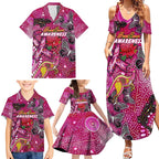 Breast Cancer Awareness Aboriginal Family Matching Summer Maxi Dress and Hawaiian Shirt Australian Pink Out