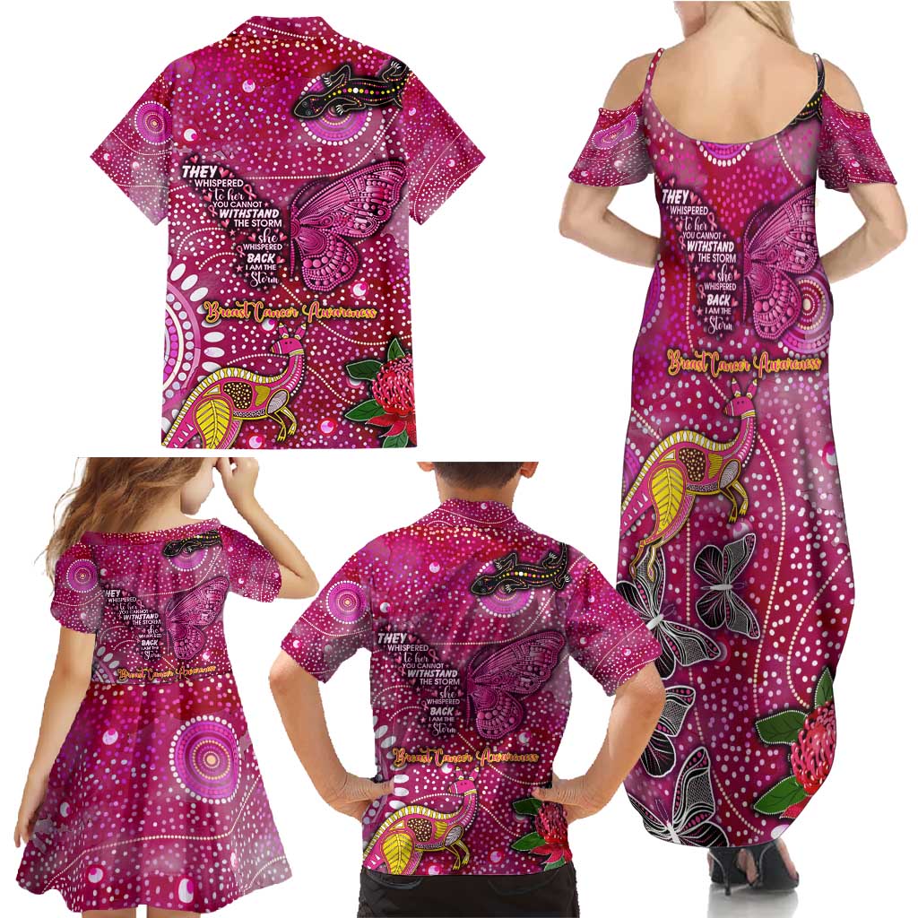 Breast Cancer Awareness Aboriginal Family Matching Summer Maxi Dress and Hawaiian Shirt Australian Pink Out