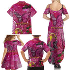 Breast Cancer Awareness Aboriginal Family Matching Summer Maxi Dress and Hawaiian Shirt Australian Pink Out