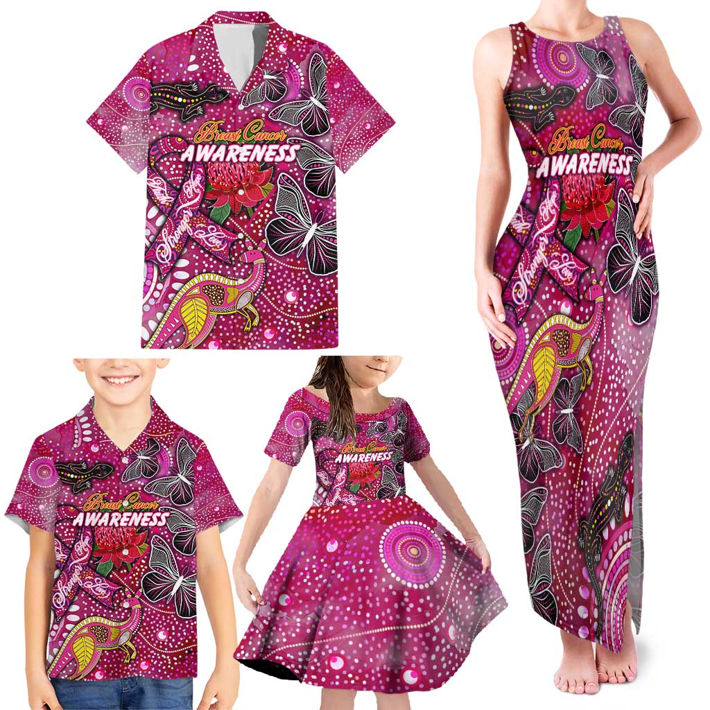 Breast Cancer Awareness Aboriginal Family Matching Tank Maxi Dress and Hawaiian Shirt Australian Pink Out