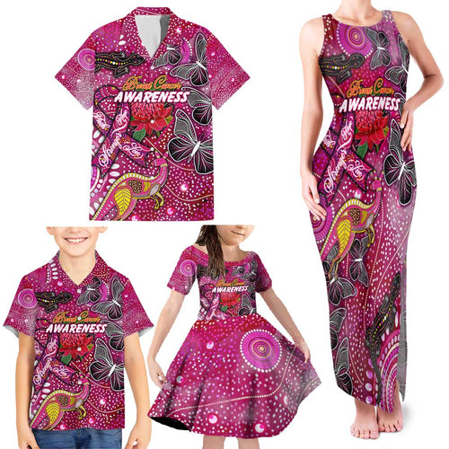 Breast Cancer Awareness Aboriginal Family Matching Tank Maxi Dress and Hawaiian Shirt Australian Pink Out