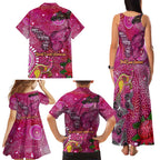 Breast Cancer Awareness Aboriginal Family Matching Tank Maxi Dress and Hawaiian Shirt Australian Pink Out