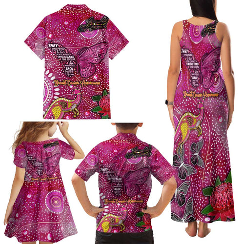 Breast Cancer Awareness Aboriginal Family Matching Tank Maxi Dress and Hawaiian Shirt Australian Pink Out