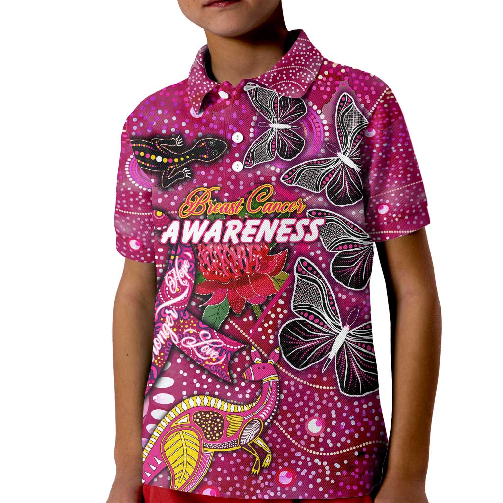 Breast Cancer Awareness Aboriginal Kid Polo Shirt Australian Pink Out