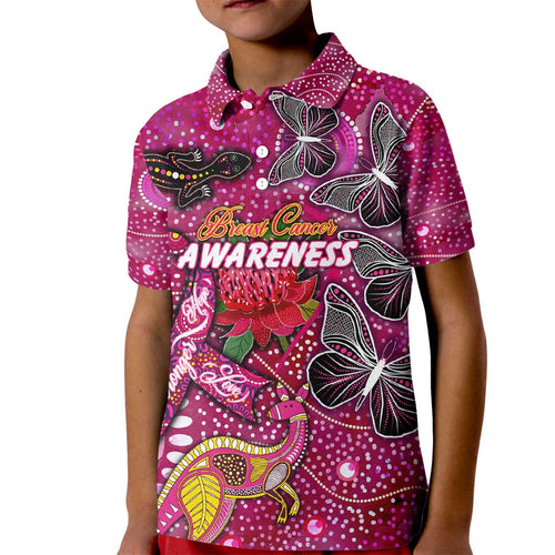 Breast Cancer Awareness Aboriginal Kid Polo Shirt Australian Pink Out