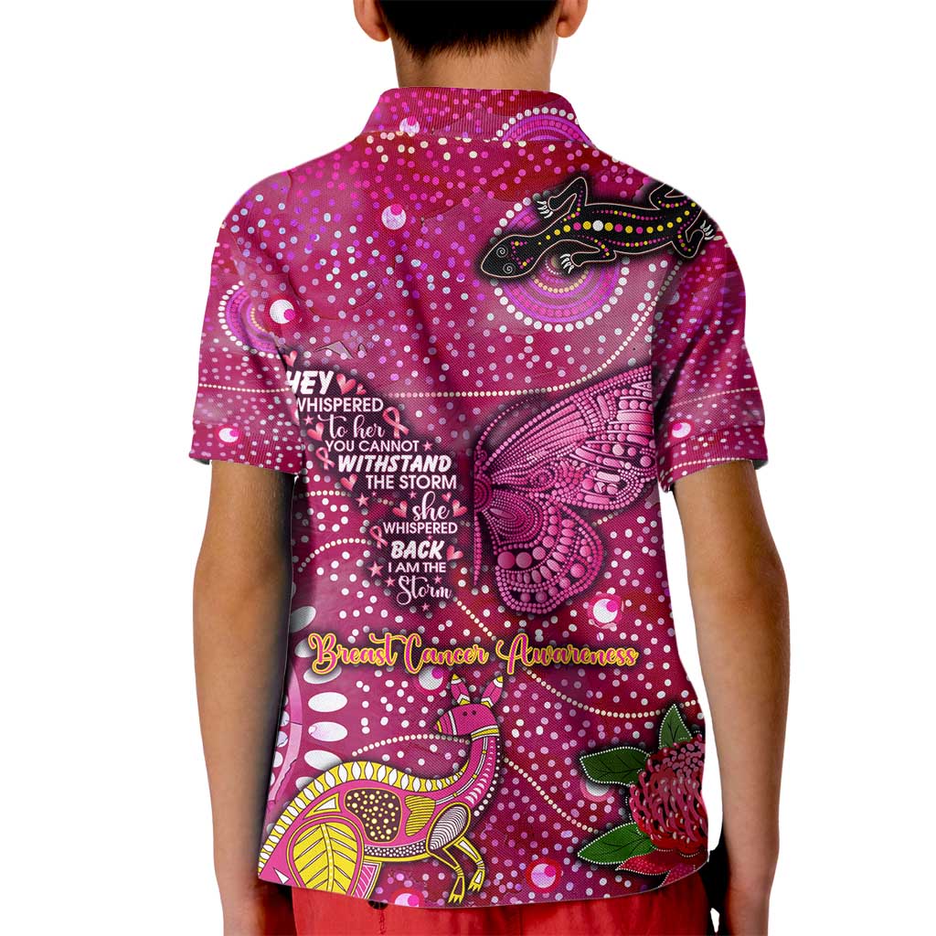 Breast Cancer Awareness Aboriginal Kid Polo Shirt Australian Pink Out