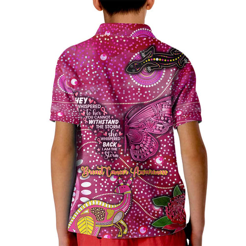 Breast Cancer Awareness Aboriginal Kid Polo Shirt Australian Pink Out