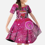 Breast Cancer Awareness Aboriginal Kid Short Sleeve Dress Australian Pink Out