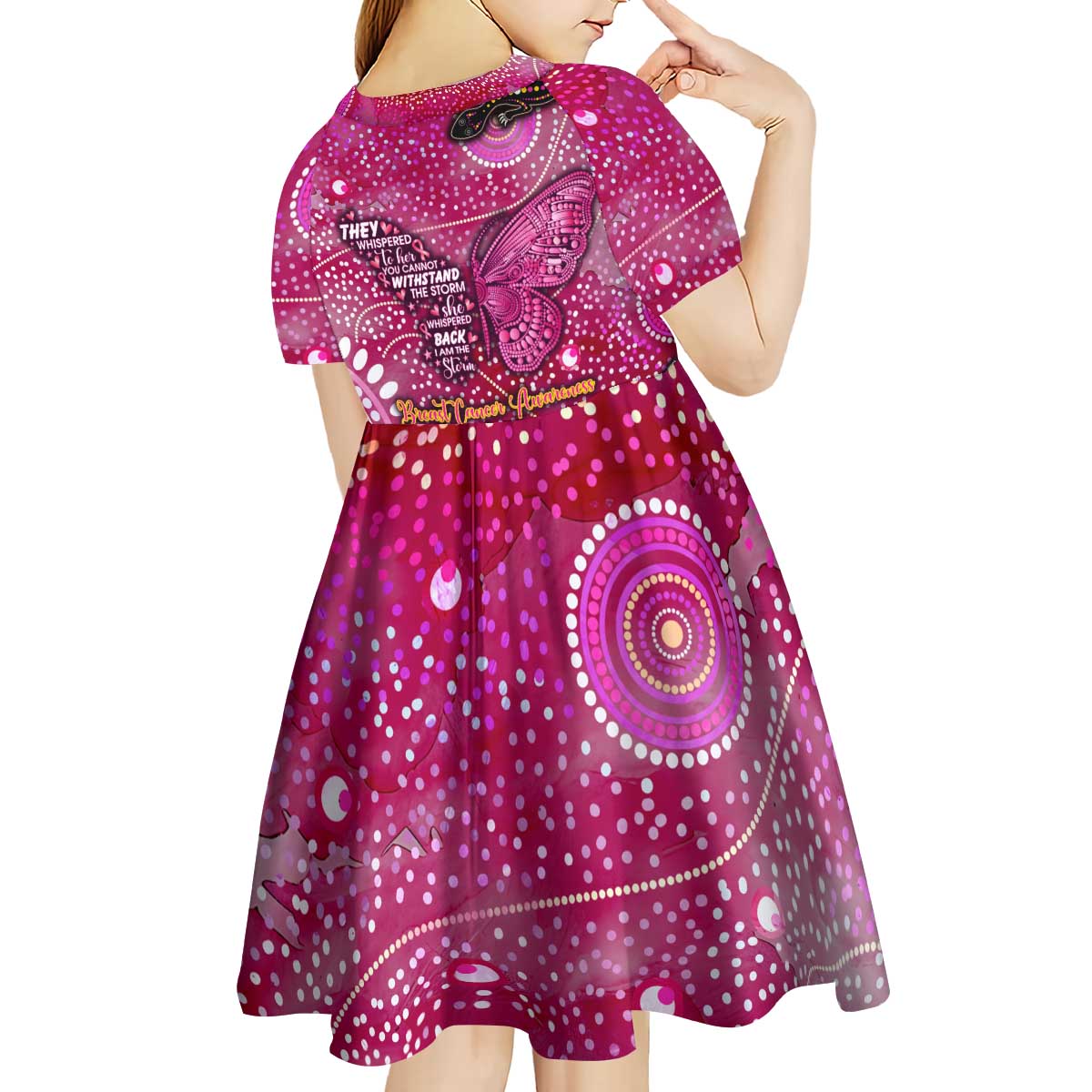 Breast Cancer Awareness Aboriginal Kid Short Sleeve Dress Australian Pink Out