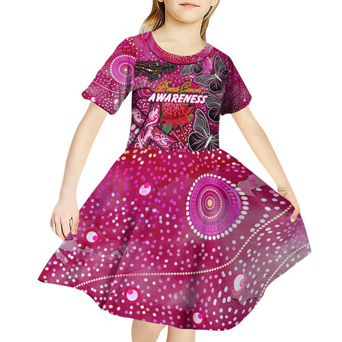 Breast Cancer Awareness Aboriginal Kid Short Sleeve Dress Australian Pink Out