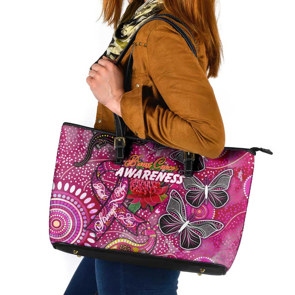 Breast Cancer Awareness Aboriginal Leather Tote Bag Australian Pink Out