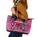 Breast Cancer Awareness Aboriginal Leather Tote Bag Australian Pink Out